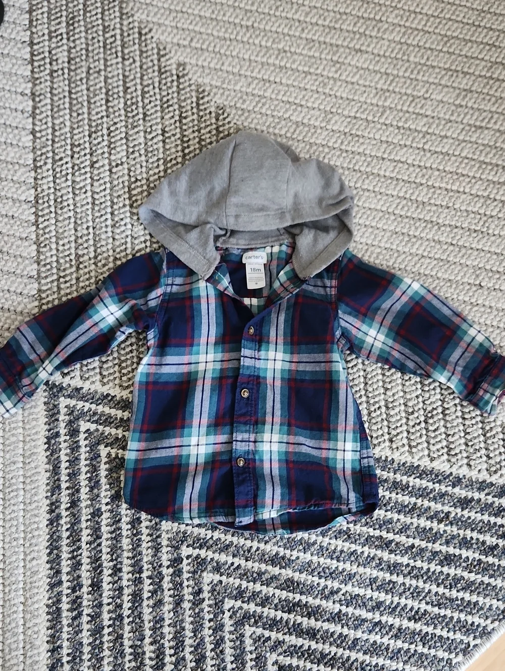 Carter's Plaid Hooded Button-Down Shirt - Navy, Teal, Red
